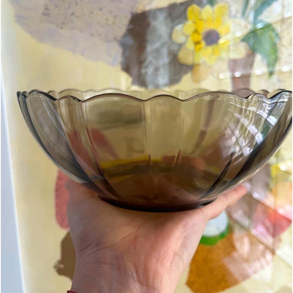 Set of Two - Arcoroc France Smoke Glass Round Serving Bowl - Dessert Bowl